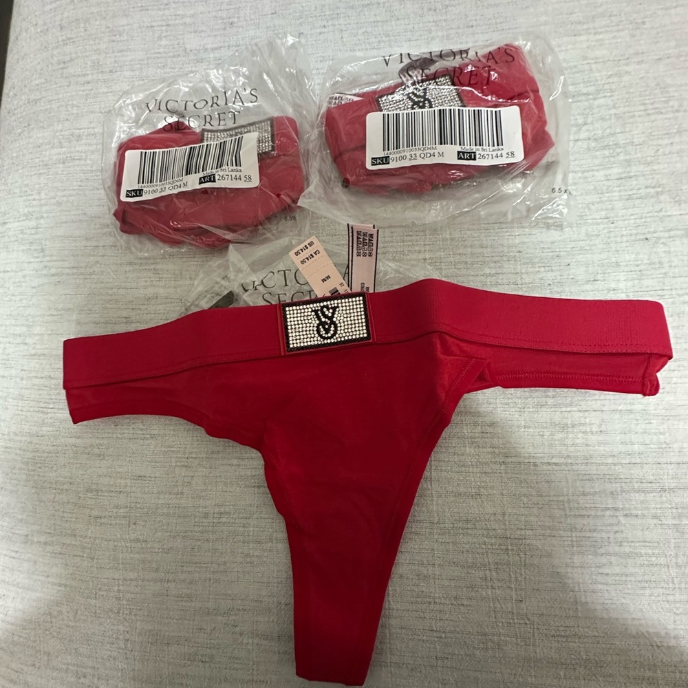 Victoria's Secret Red Embellished Thong Panty - Picture 2 of 4